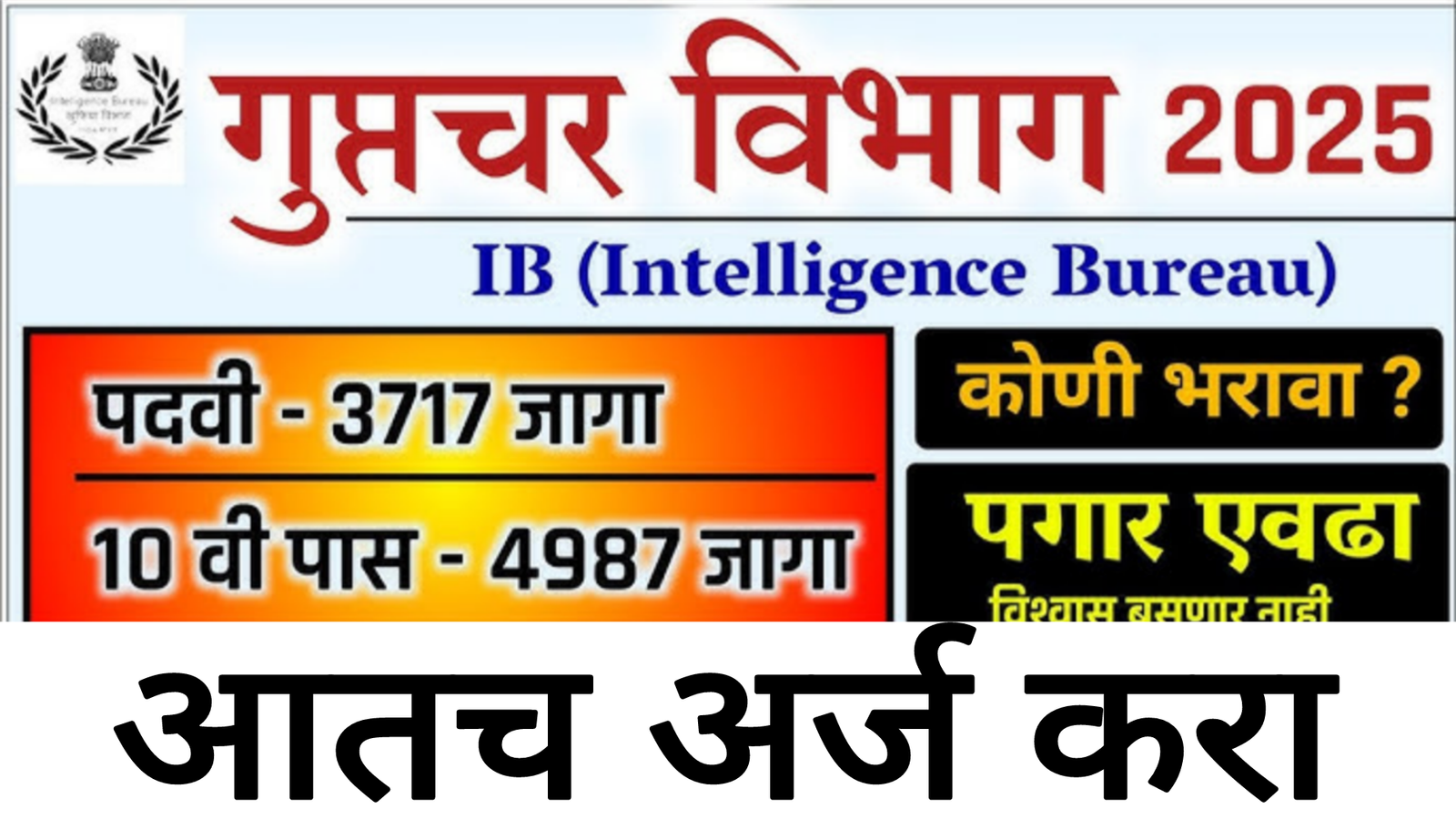 केंद्रीय गुप्तचर विभागात 394 पदांची मेगा भरती; दरमहा 81,100 पगार IB Recruitment Today